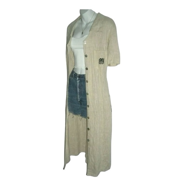 Vintage 80's Positive Influence Dress Linen Duster Tribal Boho Grandmother Plus - Picture 7 of 14